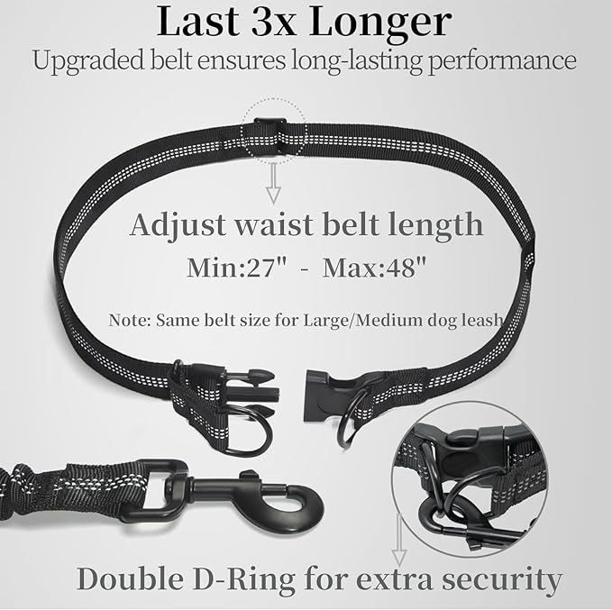 iYoShop Hands Free Dog Leash with Zipper Pouch, Large, 25-120 LBS, Orange | Waist Leash, Dual Padded Handles, Shock-Absorbing Bungee, Adjustable Waist Belt, Walking and Running