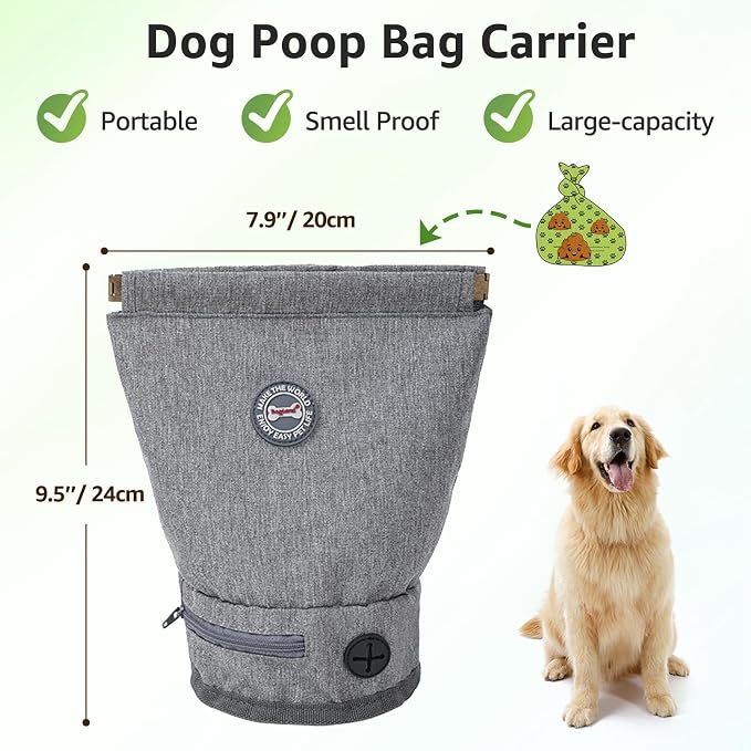 Dog Poop Bag Holder for Walking with Waste Bag Dispenser, Reusable Smell Proof, Pet Poop Pouch with Magnetic Closure,Portable Dog Accessories Travel for Leash Harness Waist