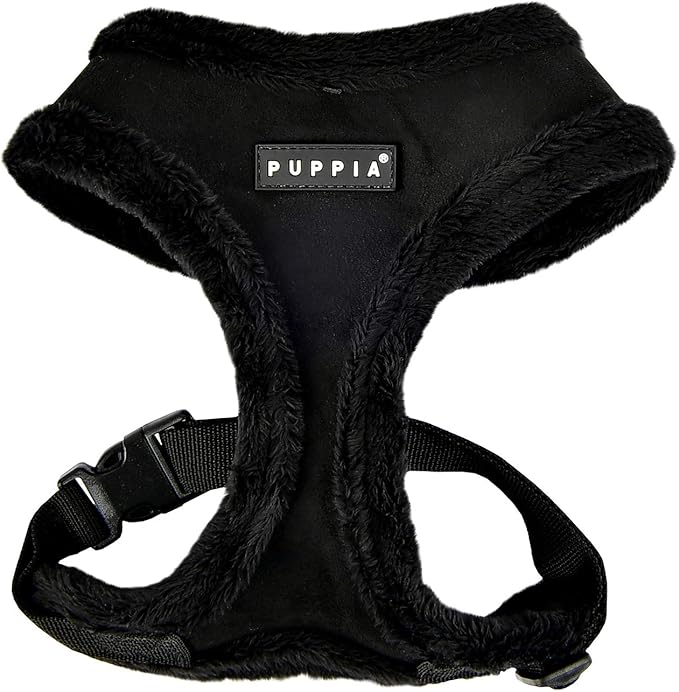 Puppia Terry Dog Harness Over-The-Head Winter Suede Warm No Choke No Pull Training Walking for Small and Medium Dog, Black, Large