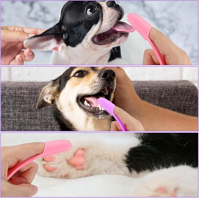 Qianyu Dog Toothbrush Soft Silicone Finger Toothbrush Dog Tooth Brushing Kit Cat Tooth Brush Teeth Cleaning Dental Care for Small and Large Pet 4 Pack