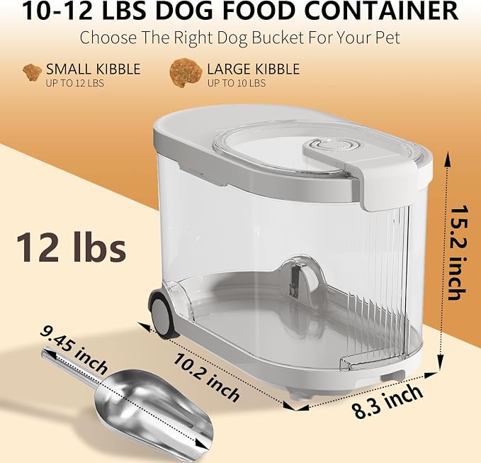 Airtight Dog Food Storage Container with Desiccant Chamber, 12 lbs, Clear