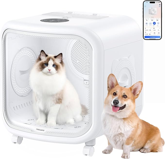 75L Large Automatic Pet Dryer Box for Cats & Small Dogs - App-Controlled, Ultra-Quiet Hands-Free Drying with Smart Safe Temperature & Overheat Protection - Ideal for Multi-Pet Homes