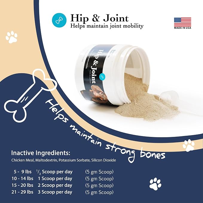 Hip and Joint Food Supplement for Dogs, Small Breeds- Glucosamine and Chondroitin Powder with Green Lipped Mussel - Pain, Inflammation Relief with Vitamins - Senior Health Supplies for Arthritis