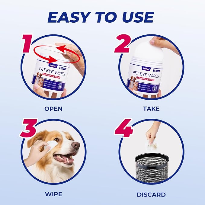 Wellix Dog & Cat Eye Wipes for Discharge and Crust, 110 Count