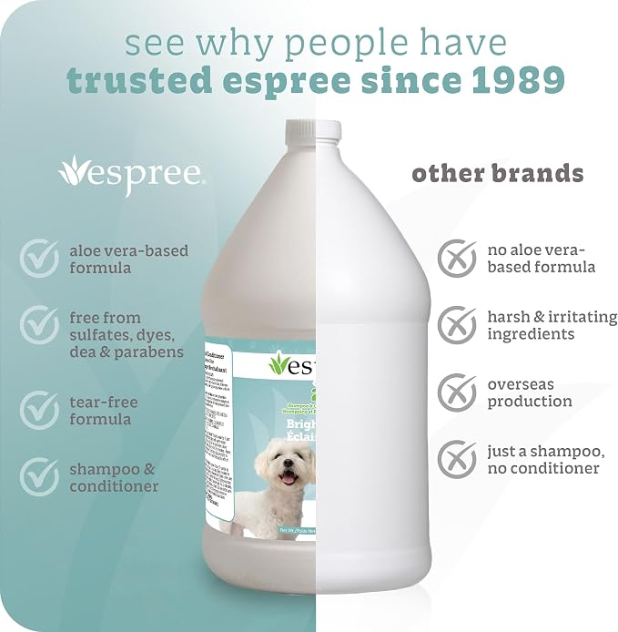 Espree Bright White Dog Shampoo & Conditioner, Dog Coat Whitening, Gallon | Professional Dog Grooming, Dog Whitening Shampoo, Dog Grooming Supplies, Stain Removing, Brightening Shampoo, Pet Shampoo