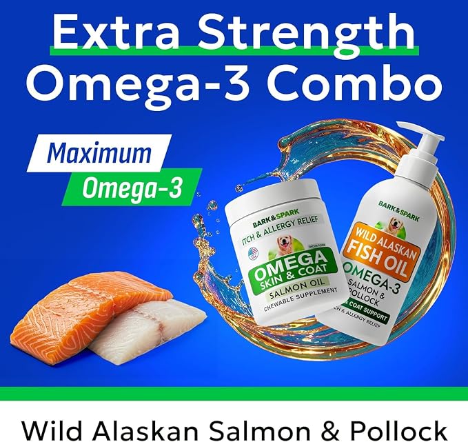 Omega 3 + Fish Oil for Dogs - Skin & Coat Support, Itch & Allergy Relief