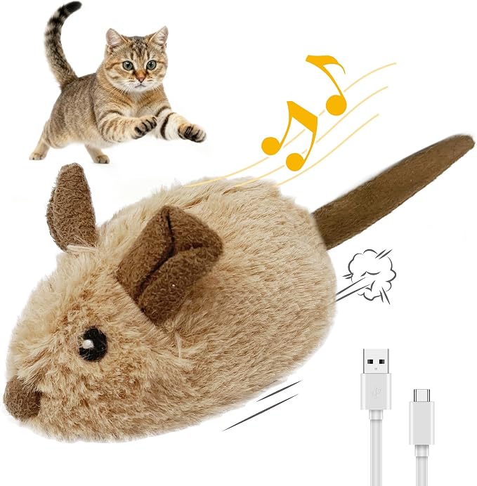 Gigwi Interactive Moving Cat Toy, USB-Charged Squeaky Mouse for Cats | Automatic Electronic Moving Kitten Toy, Upgraded 500 mAh USB Rechargeable, Perfect for Indoor Self-Play and Cat Exercise