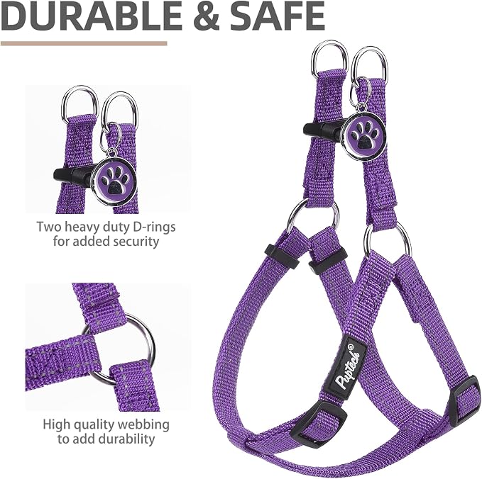 PUPTECK No Pull Dog Harness Small Sized Step-in Adjustable Puppy Vest | Soft Webbing Basic Halter with ID Tag for Outdoor Walking