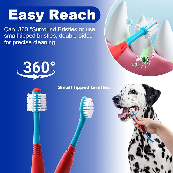 9 Pcs Dog Toothbrush Set, Three Sided Pet Toothbrush Brush,360º Pet Toothbrush Soft Nano Bristles Tooth Brush for Cat Dog Puppy Kitten Dental Care