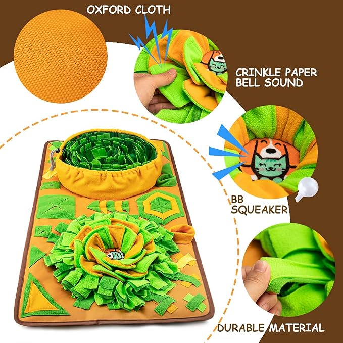 AWOOF Large Dog Snuffle Mat, Interactive Feeding Mat, 34.6 in x 19.6 in, Squeaker and Crinkle Paper, Non-Slip, Easy to Clean | 34in x 19in, Squeaker and Crinkle Paper, Non-Slip, Washable,Sparks natural foraging,Eases anxiety for Small/Medium/Large Pets