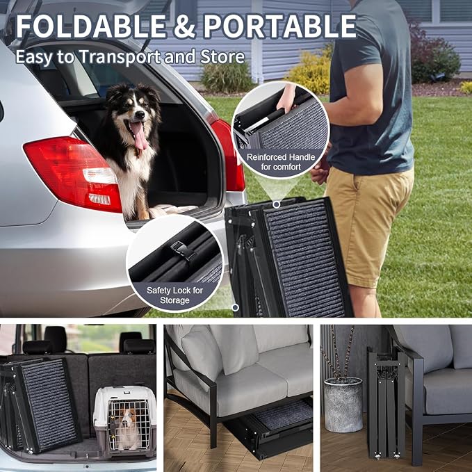 71'' & 19" Extra Wide Dog Ramp for Large Dogs, Foldable Aluminum Portable Pet Ramp with Non-Slip Surface for SUVs, Trucks and High Beds up to 250lbs