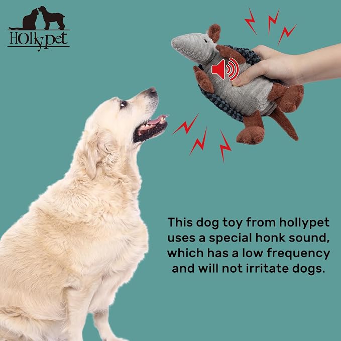Hollypet Armadillo Squeaky Puppy Dog Toys for Small Medium Dogs, 8" | plush stuffed small dog squeak animal toy with unique grunt squeaker textured fabric for teeth cleaning toys
