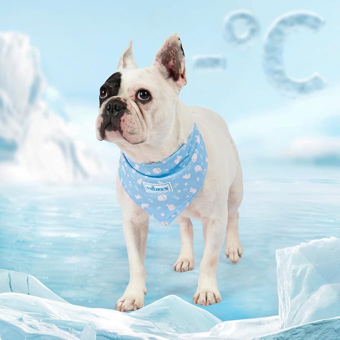 KYEESE 2Pack Dog Cooling Bandana, Breathable Cooling Bandanas for Small Medium Large Dogs, Neck Cooler Wraps for Summer Walking Outdoor, Polar Bear+Ice