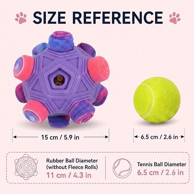 Dog Snuffle Ball - Upgraded Polar Fleece Interactive Puzzle Dog Toys, Durable Natural Rubber Slow Feeder & Treat Puzzle for Mental Stimulation, Foraging Enrichment Toy for Small Medium Dogs