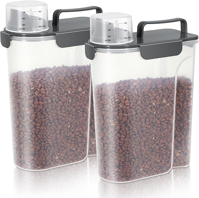 LEAWALK 5Lbs /6Qt/5l Airtight Cat Dog Food Storage With Upgraded Large Nozzle BPA-Free, 2-Pack, 5Lbs, Dark Gray