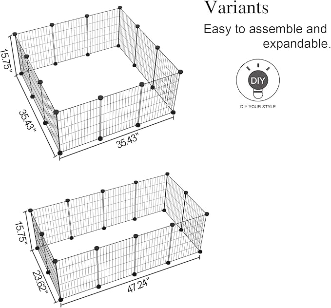 C&AHOME Pet Playpen, Small Animals Supplies, 12 Panels Exercise Playpens Cage, C Grids Portable Yard Fence Indoor, Ideal for Guinea Pigs, Puppy Pet Products, DIY Metal Playpens, 12" × 15" Black