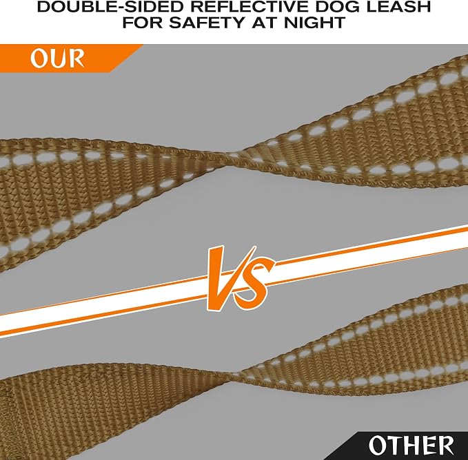 Joytale Dog Leash for Large Dogs that Pull, Double Handle, 6FT, Khaki | Traffic Handle for Control, Padded Handle Reduces Hand Strain, Reflective Stitching for Night Safety, Strong Nylon Webbing