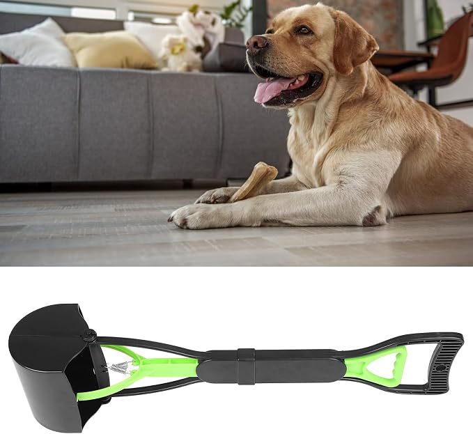 Pet Pooper Scooper, Jaw Easy to Carry Poop Scoop Long Handle Rugged for Easy Grass and Gravel Pick Up for Pet Waste Pick Up(Green+Black)