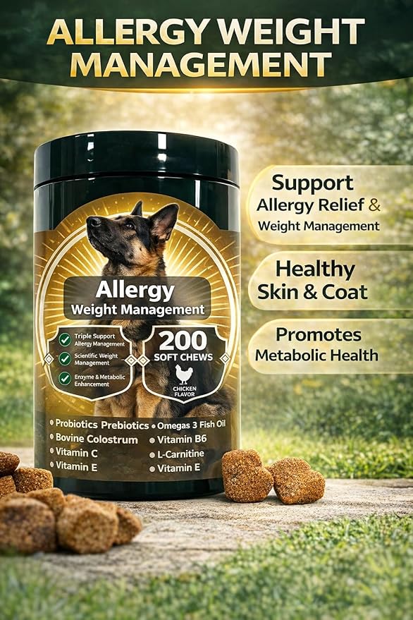 Dog Allergy Relief Chews,Supports Allergy,Weight,Immune & Metabolism (No Corn/Soy/GMO) 200CT,Chicken Flavor