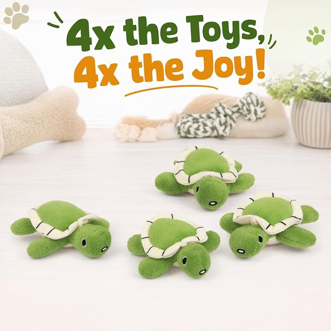 Hollypet Squeaky Hide and Seek Dog Toys for Small and Medium, 4 Turtles | Interactive Plush Stuffed Dog Squeak Toys for Small Medium Sized Dogs and Non-Aggressive Chewers, Puppy Teeth Clean Chew Toys