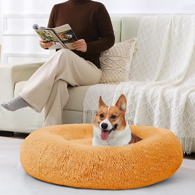 JOLLYVOGUE 27" Calming Donut Dog Bed