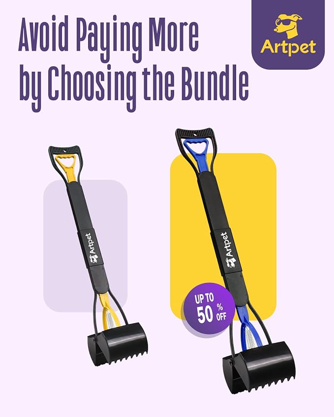 32 Inch Dog Pooper Scooper Long Handle for Large Dogs for Yard 2-Pack - No Bending Great on The Back, Ease of Pick Up, Convenient, Heavy Duty, Grass Friendly, Plastic