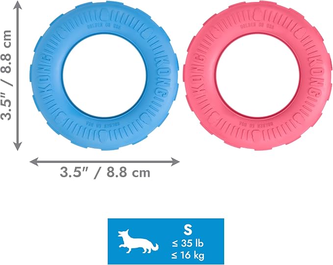 KONG Puppy Tires, Natural Rubber Teething Toy, for Small Puppies, Blue | Durable KONG Natural Rubber Chew & Fetch Toy That Promotes Healthy Teeth & Gums with a Fun Bounce & Easy Roll