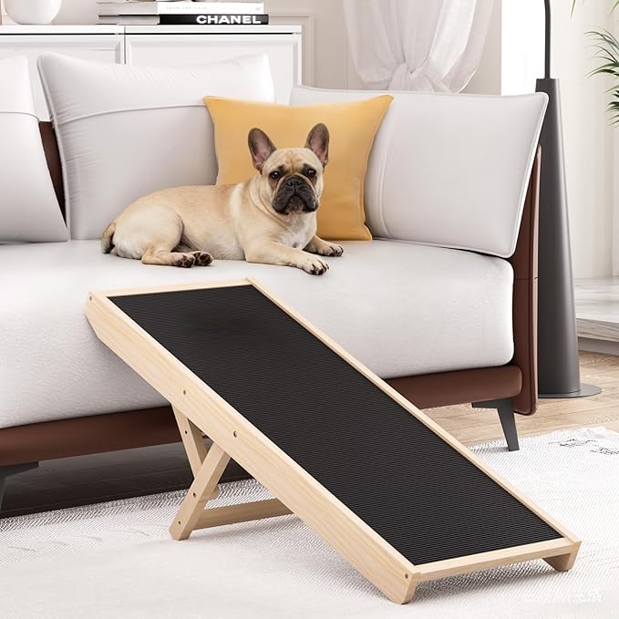 Dog Ramp for Couch, Wooden Pet Ramps 39.37" Long Adjustable 12"-20.47" Folding Puppy Ramps with Anti-Slip Rubber Mat, Dog Stairs for Small & Medium Older Dogs & Cats, up to 100lbs