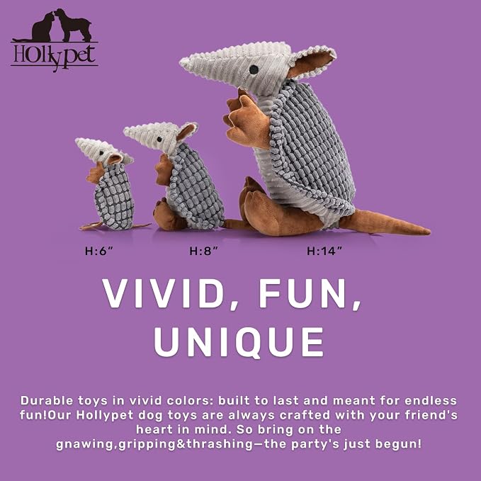 Hollypet Armadillo Squeaky Dog Toys for Medium Large Dogs, 14" | plush stuffed large dog squeak animal toy with unique grunt squeaker textured fabric for teeth cleaning toys