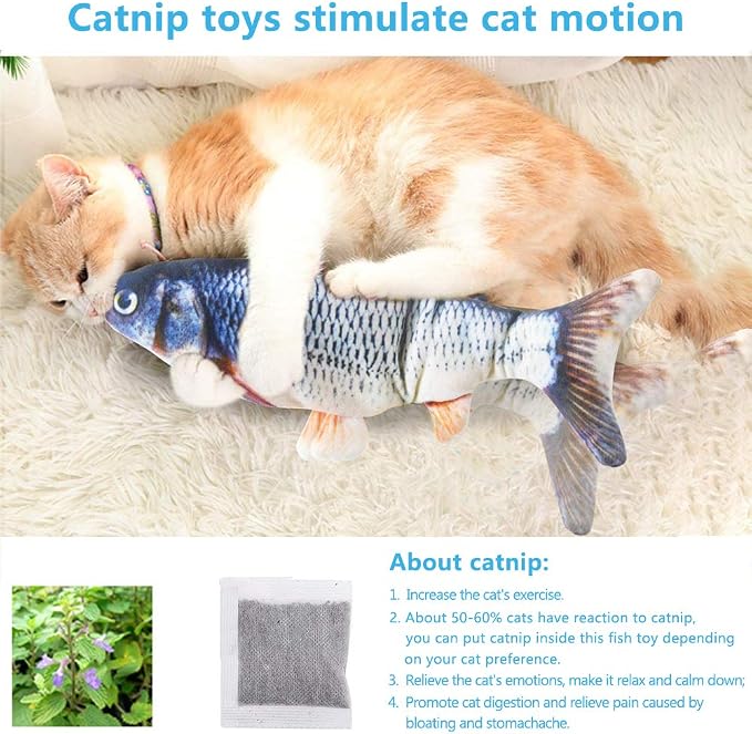 Tocirelo Cat Toys Flopping Fish with Catnip, Moving Interactive Cat Toy | Cat Toy for Bored Indoor Cats, Kitten Kicker Floppy Dog Toy, 11" Electric Realistic Plush Wiggle Fish for Kitty Exercise
