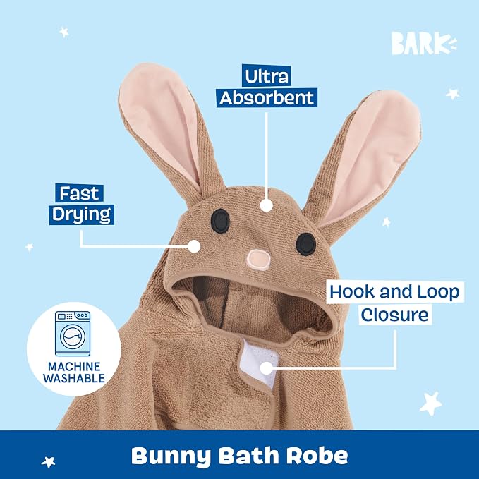 BARKBOX Dog Bathrobe - for Dogs - Large | Fast Drying, Microfiber Bath Towel - Hook & Loop Closure and Wrap Tie - Machine Washable - Bunny