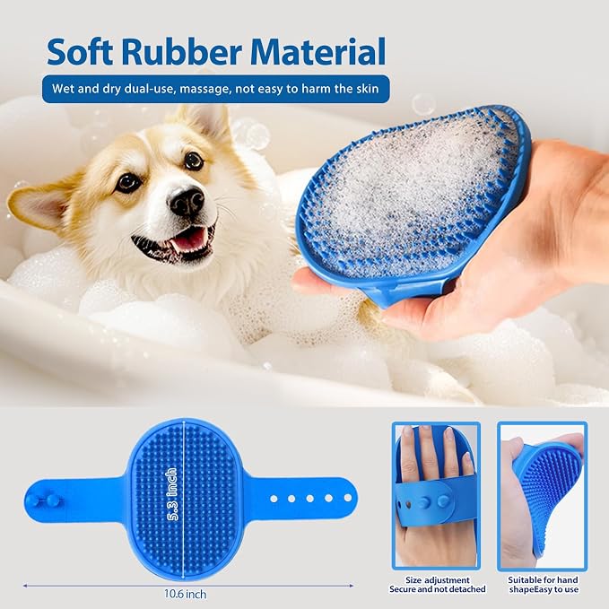 NVNAN 5 Piece Dog Grooming Brush Set with Grooming Gloves, Blue