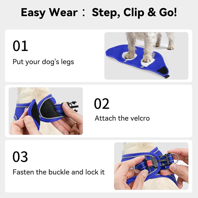 Joytale Step-in Dog Harness, Soft Breathable Mesh, Navy Blue XL | Adjustable Fit for Small Dogs, Easy Step-in with Secure Fastener, Even Chest Pressure, Reflective For Night Safety, Washable
