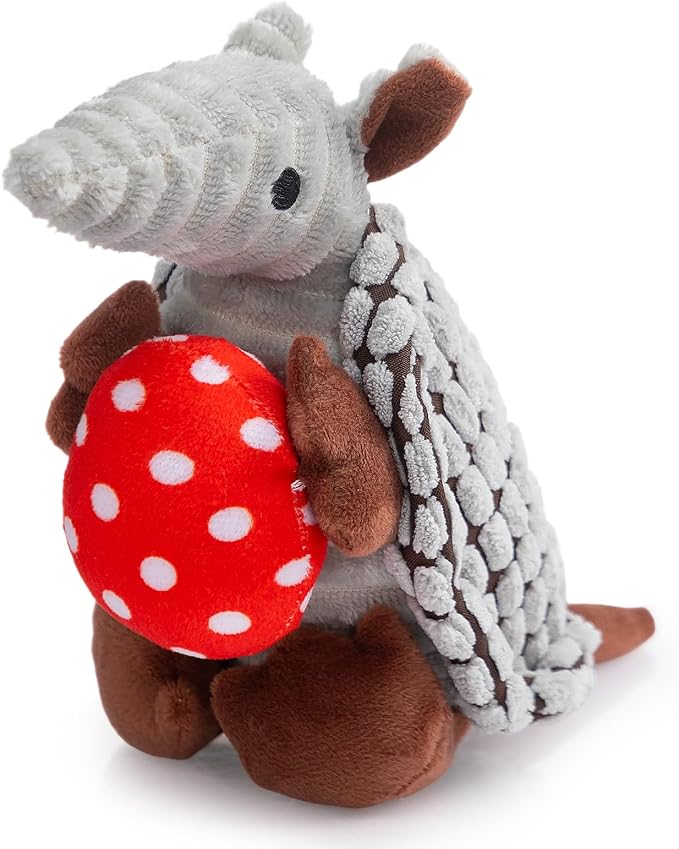 Hollypet Armadillo Squeaky Puppy Dog Toys for Small Medium Dogs, Red Egg | plush stuffed small dog squeak animal toy with unique grunt squeaker textured fabric for teeth cleaning toys