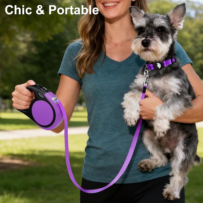 Taglory Retractable Dog Leash, One-Handed Brake, 16ft, Up to 44 lbs, Purple | More Freedom While Staying in Control, Smooth Retraction, Tangle-Free Design, Easy-Grip Handle, Daily Neighborhood Walks