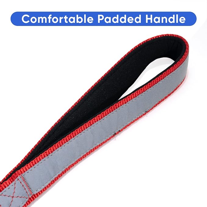 Pawtitas Double Handle Dog Leash Heavy Duty for Training No Pull Leashes Ideal for Medium and Large Dogs | Great for Walking, Running & Training Dog Leash - Medium/Large - Red