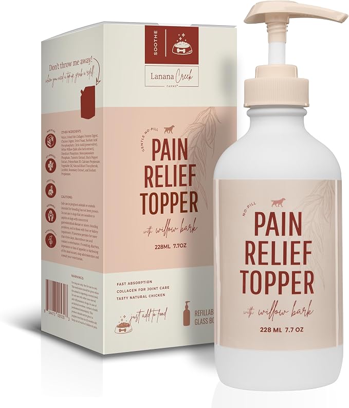 Lanana Creek Farms® Pet Pain Relief Topper with Pump - 7.7 Ounces | Tablet-Free Aspirin Food Topper | Safe, Reliable, Innovative | Fast Relief for Your Pet | Made in the USA