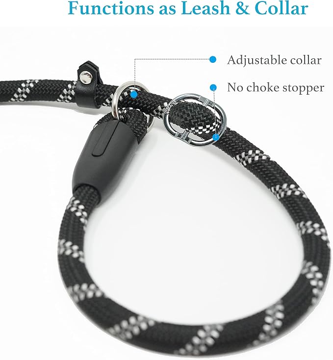 iYoShop Durable Slip Lead Dog Leash, 1/2" x 6 FT, Black | Padded Handle, Reflective Threads, No Pull, Dog Training Leash