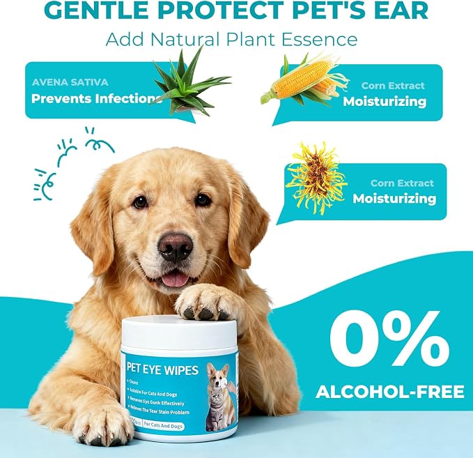 Gentle Pet Eye Wipes, Hypoallergenic Tear Stain Remover, 100 Count Unscented
