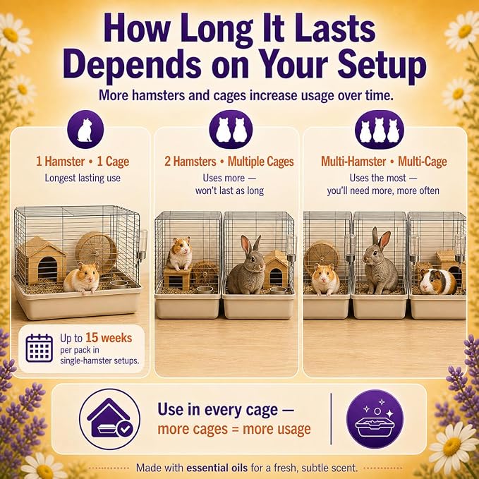 Hamster Odor Blaster | a New Generation Of Animal Bedding Deodorizer | Unique Slow Release Formula | Natural Fresh Scent - Lavender & Chamomile | Up to 15 Weeks Supply | 3 x 0.5oz bags