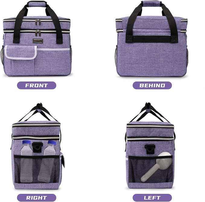 BAGLHER Dog Travel Bag, Double-Layer, with Food Containers & Bowls, Purple