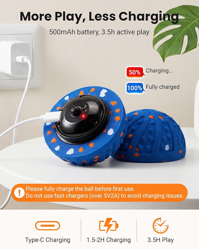 Interactive Dog Toys with Teeth-Friendly Bumps, 3 Modes, ETPU Material | Rechargeable Automatic Interactive Dog Balls for Medium and Large Dogs to Keep Them Busy