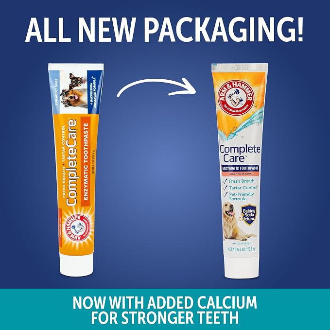 Arm & Hammer Complete Care Enzymatic Dog Toothpaste, Chicken, 6.2 Oz, 6-Pk | Fluoride-free formula with baking soda and calcium fights plaque and tartar, freshens breath, value size