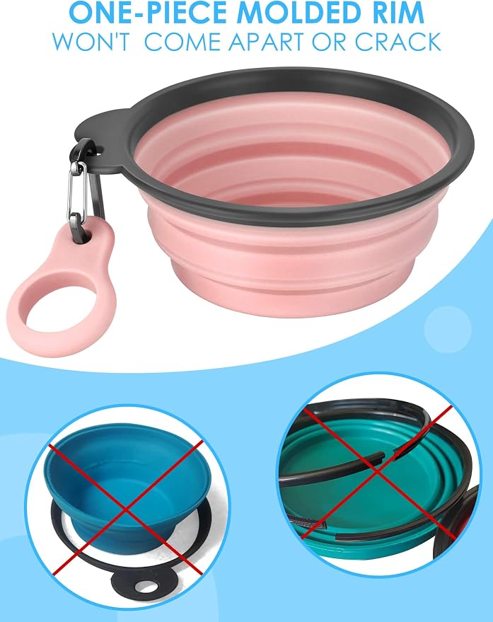 Aonkey Collapsible Dog Bowls with Bottle Carrier, 2 Pack, 37oz, Blue & Pink