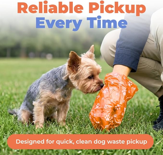 Best Pet Supplies Dog Poop Bags for Waste Refuse Cleanup, Doggy Roll Replacements for Outdoor Puppy Walking and Travel, Leak Proof and Tear Resistant, Thick Plastic - Orange, 150 Bags