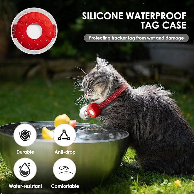 Cat GPS Tracker for Cats, Cat GPS Tracker Collar with Safety Elastic Buckle, Compatible with Apple Find My App (Only iOS), No Monthly Fee, Red