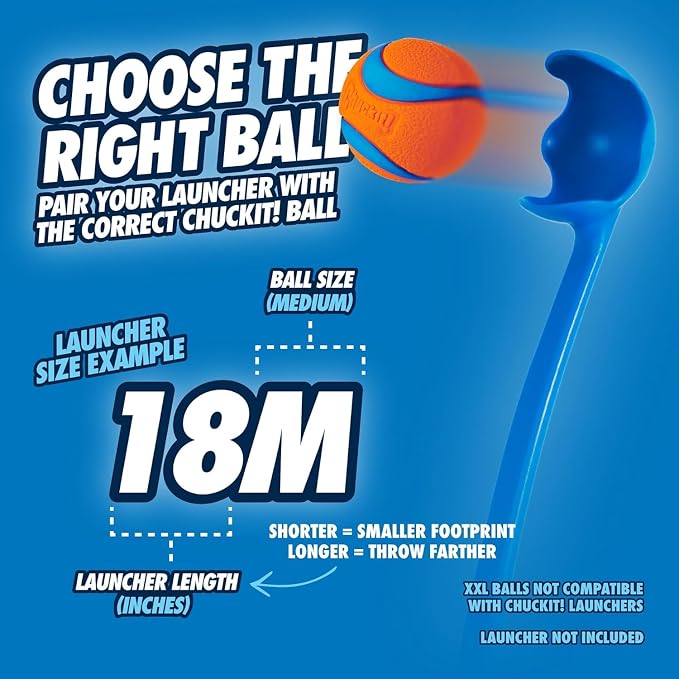 Chuckit! EcoFetch Dog Ball Launcher 18" with Medium 2.5" Ball, Dogs 20-60 | Made in USA, fetch thrower reduces bending for easy pickup and cleaner hands, keeps active pups running outdoors every day