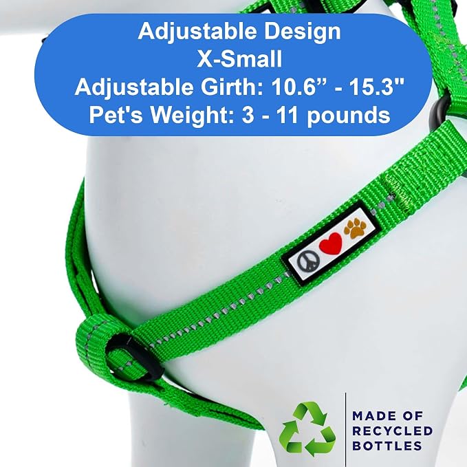 Pawtitas Recycled Reflective Step-in Dog Harness – Adjustable No-Pull Vest for Puppies to Seniors, Safe & Comfortable XS Green