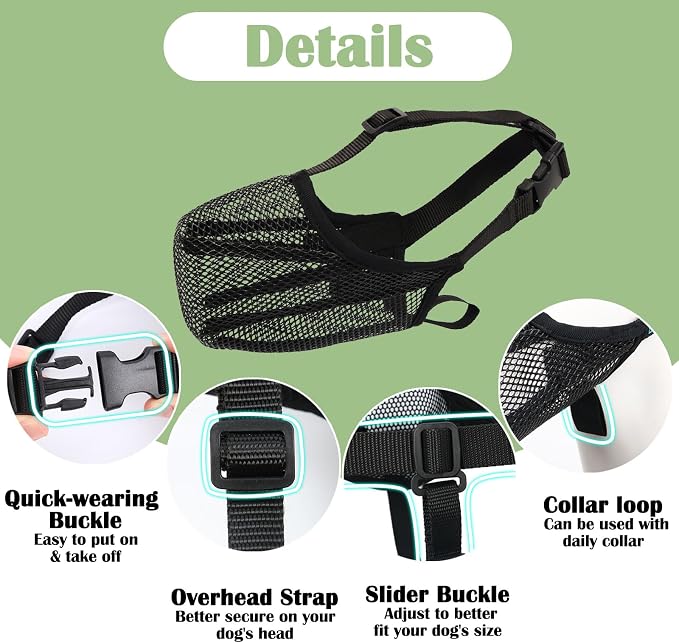 Soft Mesh Dog Muzzle for Small Medium Large Dogs Anti Scavenging | Finer Mesh Openings Prevent Eating, Allow Drinking, Fits German Shepherd Golden Retriever, Walking Training Grooming Use | L