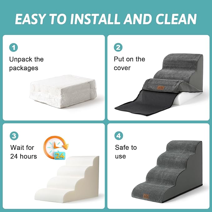 COZY KISS Dog Stairs for High Bed 22.6" H, Small Dog Step for Puppy, Older or Cat, Curved Ramp for Car, Ladder with High Density Foam, Lightweight, Durable, 15.7x33x22.6 inch, 5 Step, Charcoal Grey